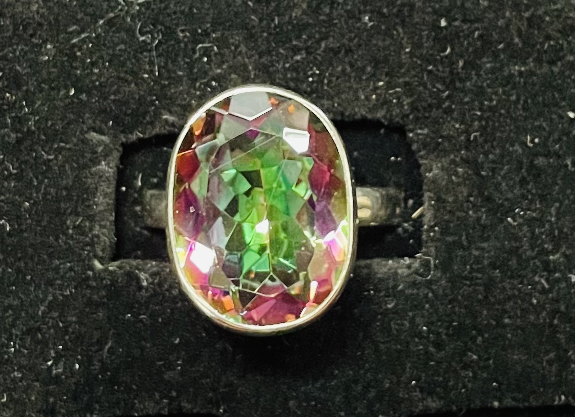 Oval Sterling Silver and Mystic Topaz Ring